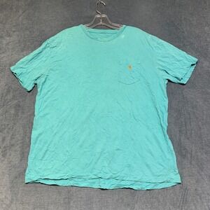 Ralph Lauren T Shirt Mens L Aqua Blue Logo Crew Neck Chest Pockets Short Sleeve